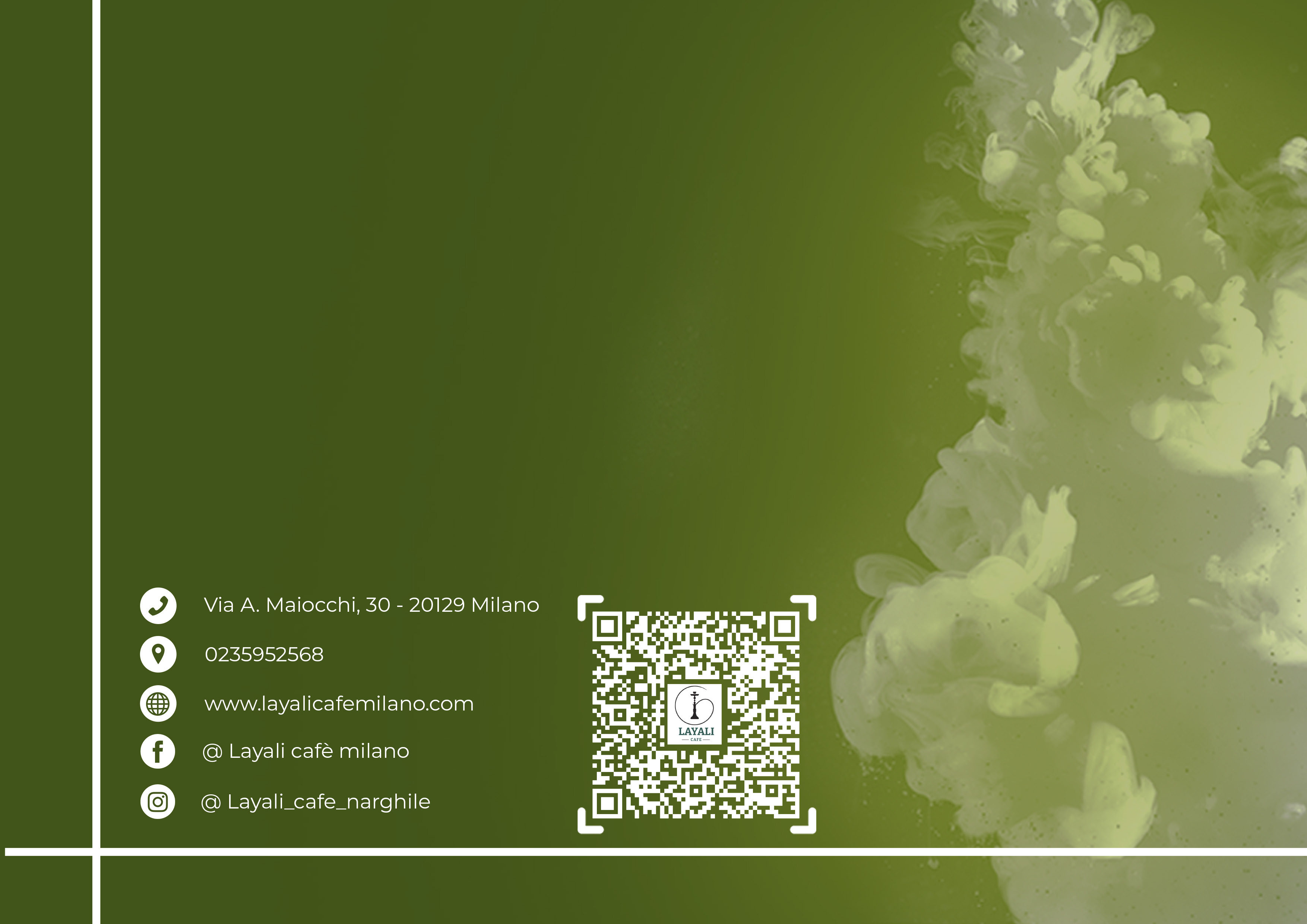 Ultima pagina originale: indirizzo, contatti e codice QR di Layali